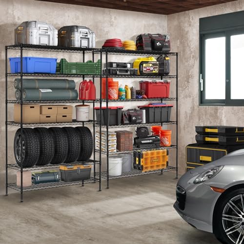 YRLLENSDAN 6 Tier Wire Shelving Unit 6000lbs Capacity Metal Storage Shelves with Wheels Height Adjustable Heavy Duty Steel Shelf for Kitchen YRLLENSDAN