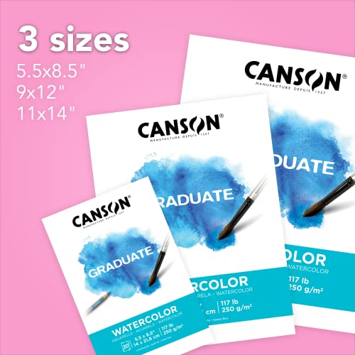 Canson Graduate Watercolor Pad, Foldover, 9x12 inch, 20 Sheets | Artist Paper for Adults and Students - Painting, Gouache, Mixed Media and Ink Canson