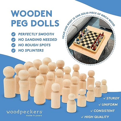 Wooden Peg Doll Baby Shape 1-1/8 inch, Pack of 50 Small Peg Dolls for Crafting, Miniature Figures, and Small World Play