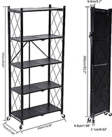 HealSmart 5-Tier Heavy Duty Foldable Metal Rack Storage Shelving Unit with Wheels Moving Easily Organizer Shelves Great for Garage Kitchen, Black HealSmart