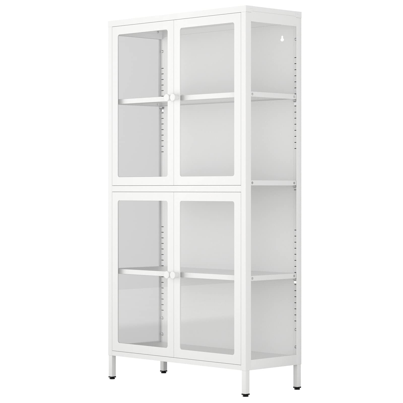 HANLIVES Elegant Glass Display Cabinet with 4 Adjustable Shelves and Doors in Cold-Rolled Steel - WoodArtSupply