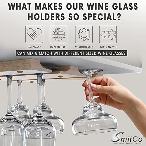 Wooden Wine Glass Holder for Under Cabinet | Under Shelf Kitchen Stemware Rack | Wood Holding Rack for Wine Glasses and Stemware| Stemware and SMITCO
