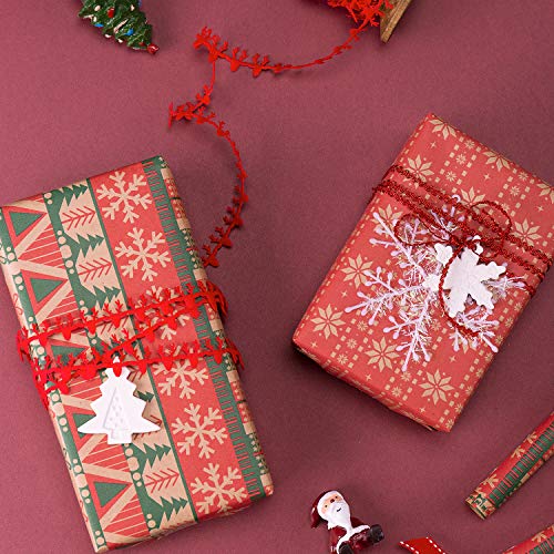 RUSPEPA Christmas Wrapping paper - Brown Kraft Paper with Red and Green Pattern For -Christmas Elements Collection-6 Roll-30Inch X 10Feet Per Roll - WoodArtSupply