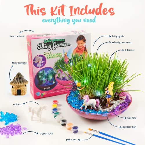 Bryte All-Inclusive My Unicorn Fairy Garden Kit with Fairy Lights & More | Grow Your Own Garden & Play | Great Birthday Gift, DIY Science Kit, STEM