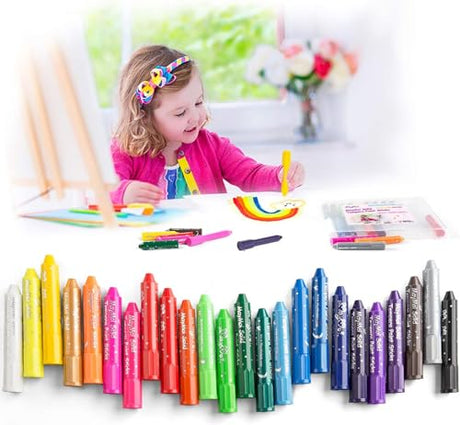 MayMoi Tempera Paint Sticks, Washable Paint Sticks for Kids, Non-Toxic, Quick Drying & No Mess (24 Bright Colors) MayMoi