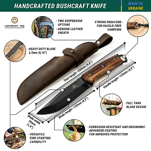BeaverCraft Bushcraft Knife for Men Camping Knife Survival Fixed Blade Knife with Sheath Full Tang Knife Carbon Steel Camp Knife Tactical Bush Knife BeaverCraft