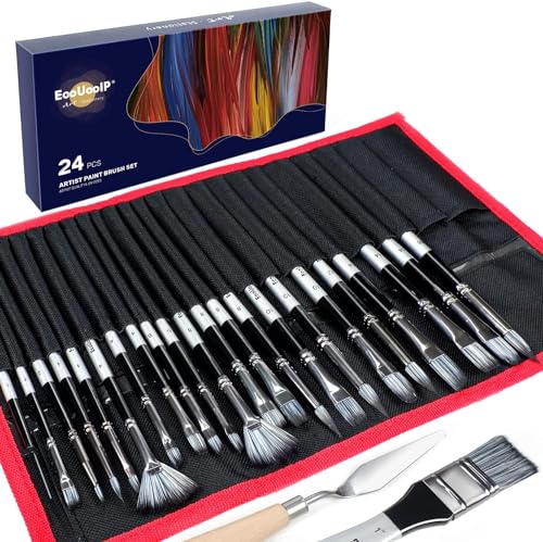 EooUooIP Paint Brushes for Acrylic Painting, 24 Pack Paint Brushes Set for Acrylic Painting Oil Watercolor Canvas Boards Rock Body Face Nail Art,