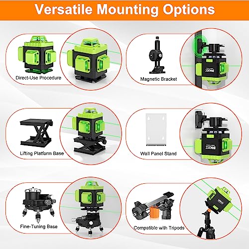 IMAYCC Laser Level, 4x360° Self Leveling Laser Level, 4D Cross Line Laser with Remote Control, Anti-fall Box, Multiple Stands, Rechargeable Batteries - WoodArtSupply