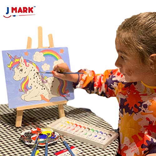 J MARK Pain Set for Kids – Acrylic Kids Painting Kit with Storage Bag, Washable Paints, Easel, Canvases, Brushes and More, Complete Kids Painting Set J MARK