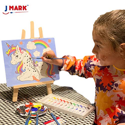 J MARK Pain Set for Kids – Acrylic Kids Painting Kit with Storage Bag, Washable Paints, Easel, Canvases, Brushes and More, Complete Kids Painting Set - WoodArtSupply