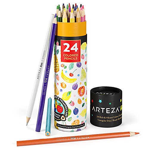 Arteza Kids Scented Colored Pencils, Set of 24 Easy-to-Grip Pencil Crayons, Triangular Shape, Pre-Sharpened, Art and School Supplies for Arts and