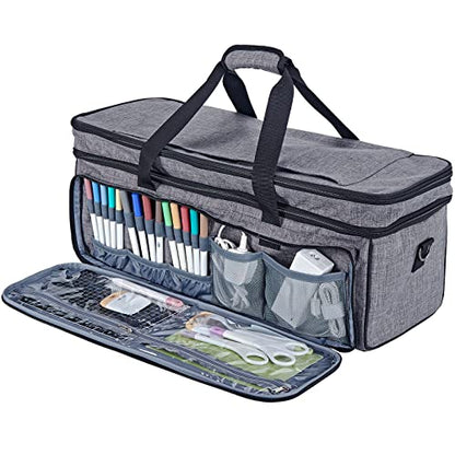 HOMEST Double Layer Carrying Case with Mat Pocket for Cricut Explore Air 2, Cricut Maker, Grey - WoodArtSupply