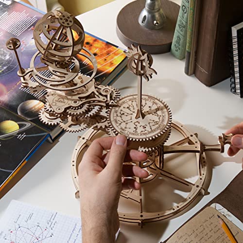UGEARS Mechanical Tellurion 3D Puzzle Planetarium Solar System Model Kit for Self-Assembly Idea Earth and Moon Jigsaw 3D Wooden Puzzles for Adults UGEARS