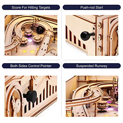 Rowood Wooden Puzzles 3D Pinball Machine Mechanical Model Wooden 3D Puzzles for Adults DIY Pinball Game Wooden Puzzle-Model Building Kits Christmas Birthday Gifts for Adult and 14+ Teens
