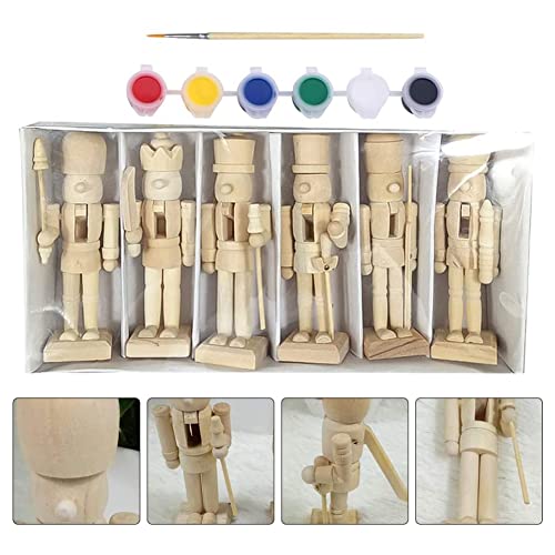 Sizet Unfinished Wood Nutcracker Ornaments Unpainted Mini Wooden Figurines, Set of 6 Sizet