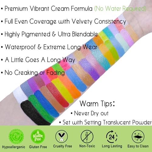 CCbeauty 36 Colors Face Body Paint Oil, Hypoallergenic Face Painting Kit Professional for Kids Party with 30 Stencils + 10 Brushes for Halloween SFX CCbeauty