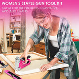 TOYIEW 33Pcs Pink Staple Gun Tool Set with 3 in 1 Upholstery Staple Gun for Wood Heavy Duty and 900 Staples, Perfect for DIY Decoration, Crafts, TOYIEW