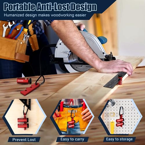 Red Cocowin Tall Stair Gauges for Framing Square with Holder and Carabiner Stair guages Knobs Tool for Circular Saw Metal Stair Stringer Layout Tool Cocowin