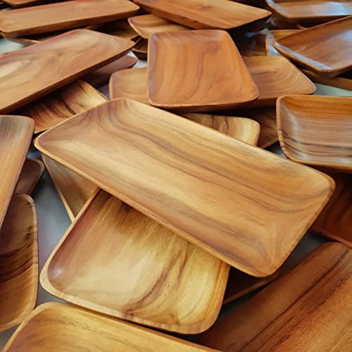 Cozinest Serving Platter Teak Wood – Rectangular Serving Tray 5 x 10 inches Party Wooden Platters Wood Tray for Display Fruit Snacks Dessert CoziNest