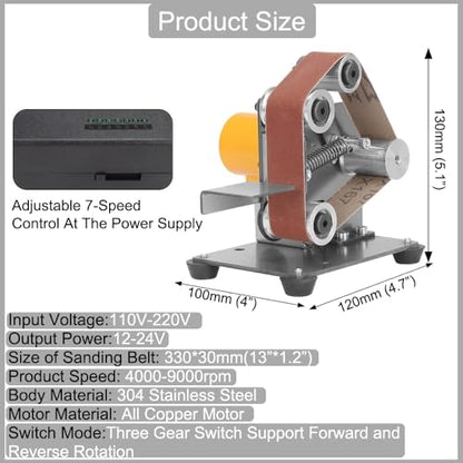 Electric Mini Belt Sander Polishing-Grinding Sharpener, 13 x 1.2inch Power 7 Adjustable Speed Multifunctional Mini Bench Belt Grinder Kit for Metal - WoodArtSupply