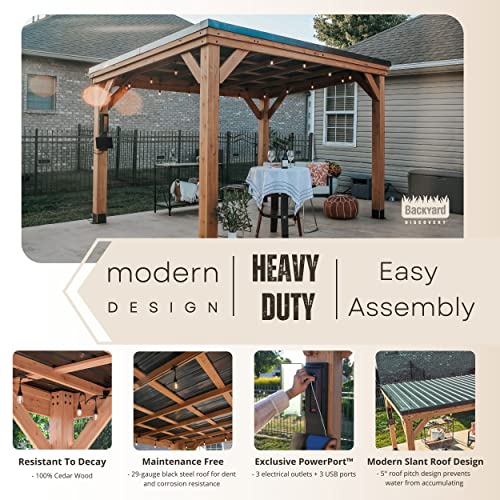 Backyard Discovery Arcadia 12 x 9.5 All Cedar Wooden Gazebo Pavilion with Hard Top Steel Slope Roof, Durable, Supports Snow Loads and Wind Speed, Rot