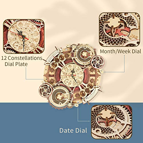 ROKR 3D Wooden Puzzle Clock Model 12"– DIY 168 PCS Mechanical Model Kit Toys Home Decor Elegant Gifts for Teens/Adults ROKR