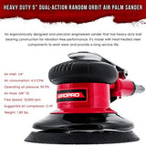 TCP Global Professional Heavy Duty 5" Dual-Action Random Orbit Air Palm Sander with Both PSA and Hook & Loop Backing Pads - Orbital Pneumatic Sanding TCP Global