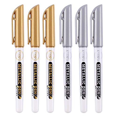 6Pc Gold Silver Epoxy Resin Drawing Pen Gold Leafing Point Pen Marker Acrylic Paint Highlights Metallic Permanent Marker Silicone Molds epoxy resin W-LOVE