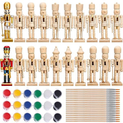 57 Pcs Christmas Unfinished Nutcracker Figures Set Include 18 Wooden Unpainted Nutcracker Soldier Ornament with Paint Brushes Beards and Paint Strips - WoodArtSupply