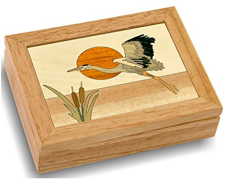 MarqArt Wood Art Heron Box - Handmade USA - Unmatched Quality - Unique, No Two are the Same - Original Work of Wood Art. A Heron Gift, Ring, Trinket MarqArt