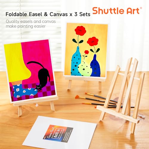Shuttle Art 69 Pack Acrylic Paint Set, Acrylic Painting Set with 2 Pack of 15 Colors Acrylic Paint, 3 Sets of Wooden Easels, Canvas, Brushes & Shuttle Art