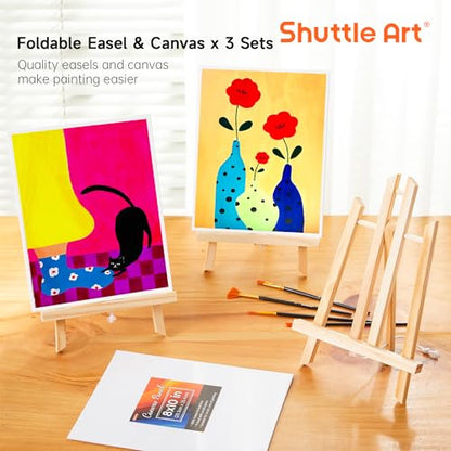 Shuttle Art 69 Pack Acrylic Paint Set, Acrylic Painting Set with 2 Pack of 15 Colors Acrylic Paint, 3 Sets of Wooden Easels, Canvas, Brushes & - WoodArtSupply