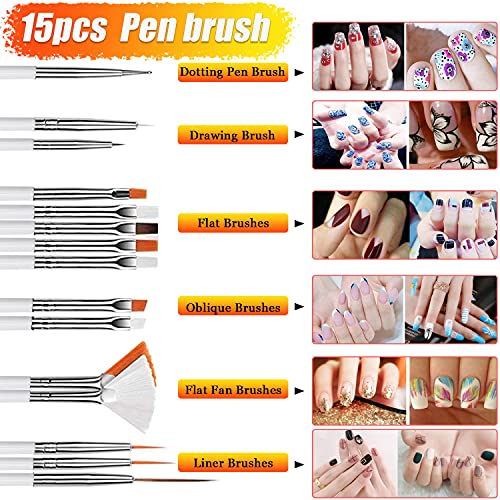 JOYJULY Nail Brushes for Nail Art, Nail Art Kit for Beginners with Nail Art Brushes Dotting Tools Holographic Nail Art Stickers Nail Foil Tape Strips JOYJULY