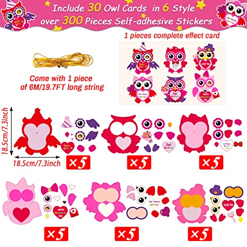 chiazllta 30 PCS Valentine's Day Craft Kits DIY Owl Craft for Kids Valentine's Heart Craft Make Your Own Owl Bulk Set for Home Classroom Game chiazllta