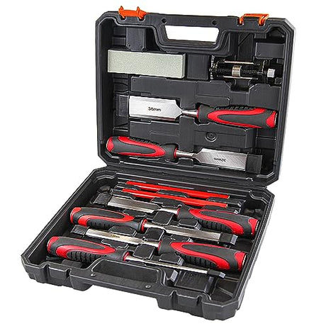 wesleydrill 10-Piece Wood Chisel Set, Wood Carving Chisels with Honing Guide, Carpenter Pencils and Sharpening Stone, CR-V Steel (1/4", 1/2", 3/4", wesleydrill