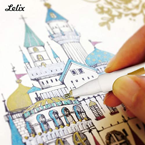 Lelix 24 Colors Metallic Marker Pens, Fine Tip Paint Pens for DIY Photo Album, Black Paper, Card Making, Rock Art Painting, Scrapbooking, Glass, - WoodArtSupply