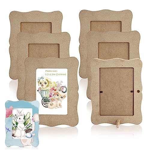 Roucerlin 6Pcs Unfinished Solid Wood Picture Frames for Arts Crafts, 3x5 Plain Wooden Photo Frame, Picture Frame with Stand for Table Top Desk