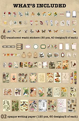 Knaid 200 Pieces Vintage Ephemera Pack Decoupage Paper Junk Journal Ki