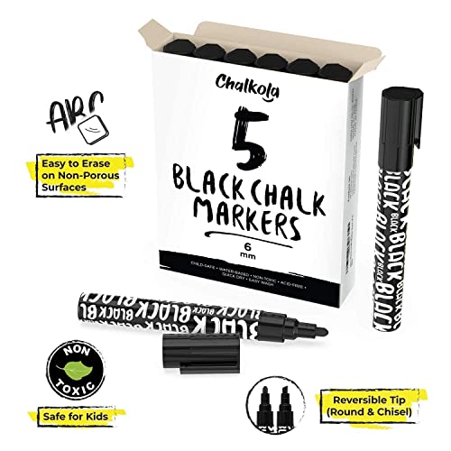 Chalkola Chalk Markers - 40 Neon, Classic & Metallic + 5 Black Chalk Markers 6mm Chalkola