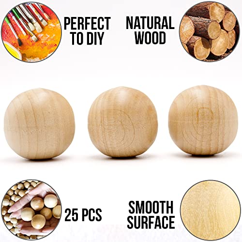 30mm Hardwood Balls Natural Unfinished Wooden Round Balls for Balls Crafts and DIY Projects, 25 Pcs - WoodArtSupply