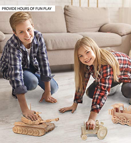 Puzzled 3D Puzzle Tank Wood Craft Construction Model Kit, Fun Unique & Educational DIY Wooden Army Toy Assemble Model Unfinished Crafting Hobby Puzzled
