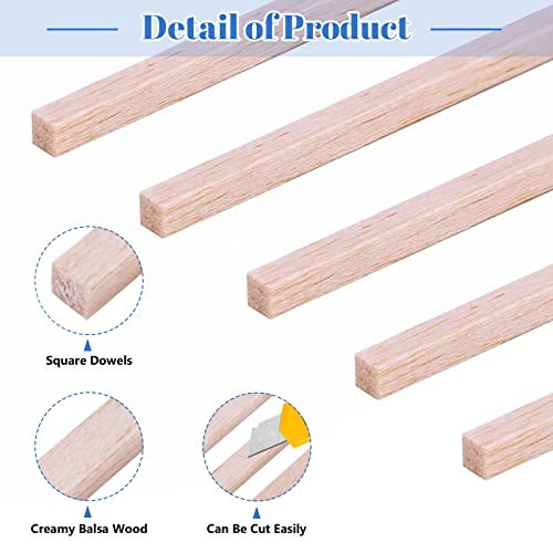 120 Pieces Balsa Wood Sticks 1/8 x 1/8 x 12 Inch Wood Strips Balsa Square Wooden Dowels Hardwood Unfinished Wood Sticks for Crafts DIY Projects Piklodo