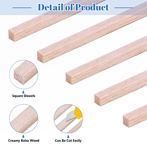 280 Pieces Balsa Wood Sticks 1/8 x 1/8 x 12 Inch Wood Strips Balsa Square Wooden Dowels Hardwood Unfinished Wood Sticks for Crafts DIY Projects - WoodArtSupply