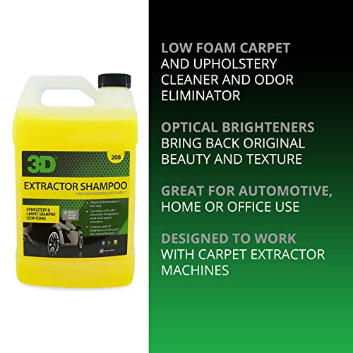 3D Extractor Carpet Cleaner Shampoo for Machine Use - Upholstery Cleaner, Stain Remover & Odor Eliminator - Low Foam, No Residue Formula 1 Gallon 3D