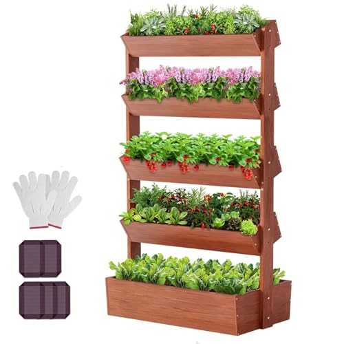DoCred Vertical Wooden Raised Garden Bed, 5 Tier Garden Planters Freestanding Wood Plant Stand Flower Rack Wooden Planter Box for Plants Herbs DoCred