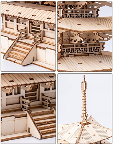 Rolife Five-Storied Pagoda 3D Wooden Model Kit for Adults - Unique DIY Puzzle Gift - WoodArtSupply