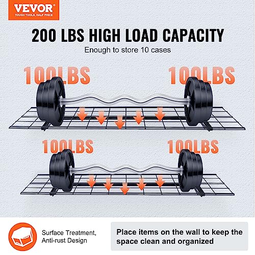 VEVOR Garage Shelving Wall Mounted, 1 x 4 ft Heavy Duty Garage Wall Shelves, 400 lbs Load Capacity Garage Storage Rack Floating Shelves, 2 Pack, VEVOR