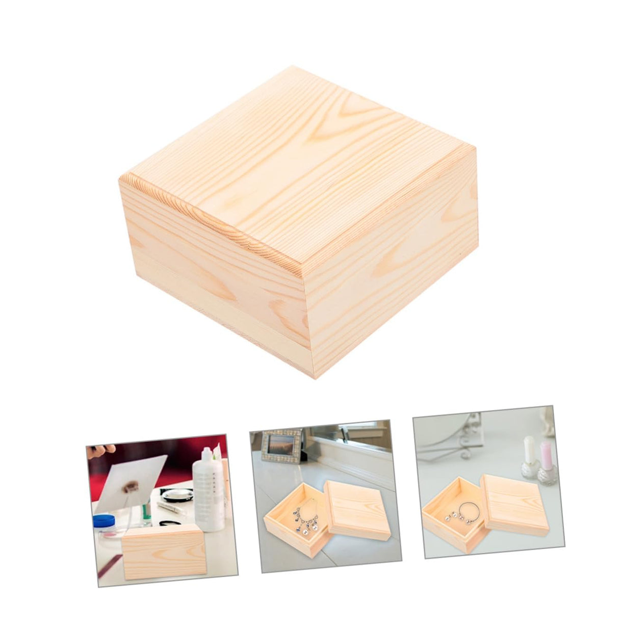 VOSAREA Box Square Wooden Storage Box Jewelry Cases Wooden Container Wooden Jewelry Holder Vintage Trinket Organizer Wood Chest Trunk Unfinished Case VOSAREA