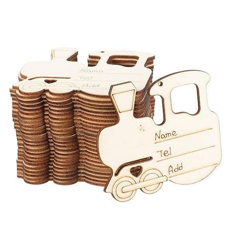 Amosfun 75 pcs Ornaments Letters Party Holiday Shape Pendant DIY Wooden Shaped Planks Projects Train Cutouts Unfinished Chips Tree Gift Slice for Amosfun