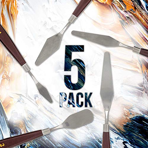 U.S. Art Supply 5-Piece Stainless Steel Palette Knife Set - Flexible Spatula Painting Knives for Color Mixing, Spreading, Applying Oil & Acrylic US Art Supply